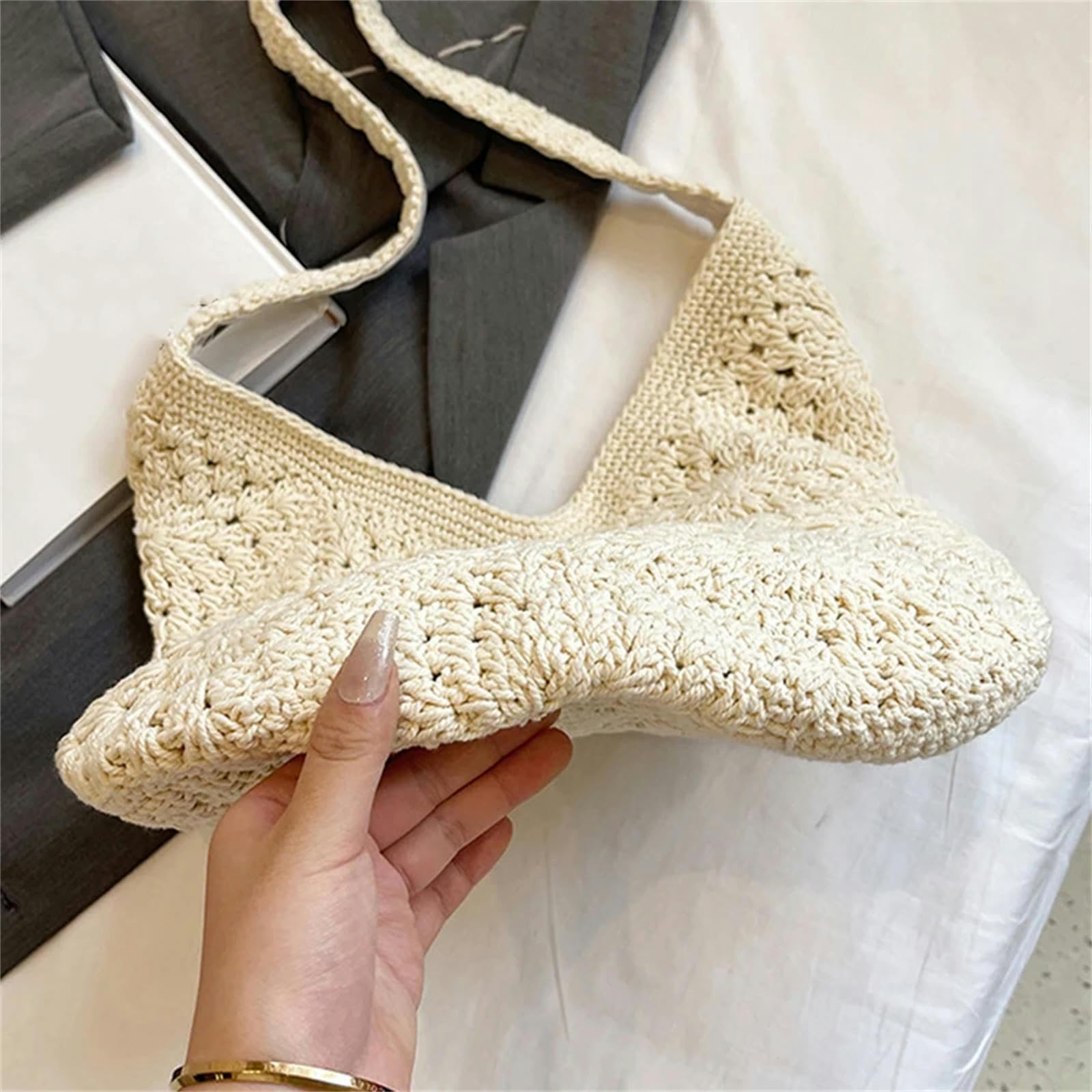 Borsa A Tracolla Borsa Intrecciata da Donna in Tessuto Intrecciato con Paglia Intrecciata per Spalla Integrale Sacca A Manico Completamente Abbinata-Beige