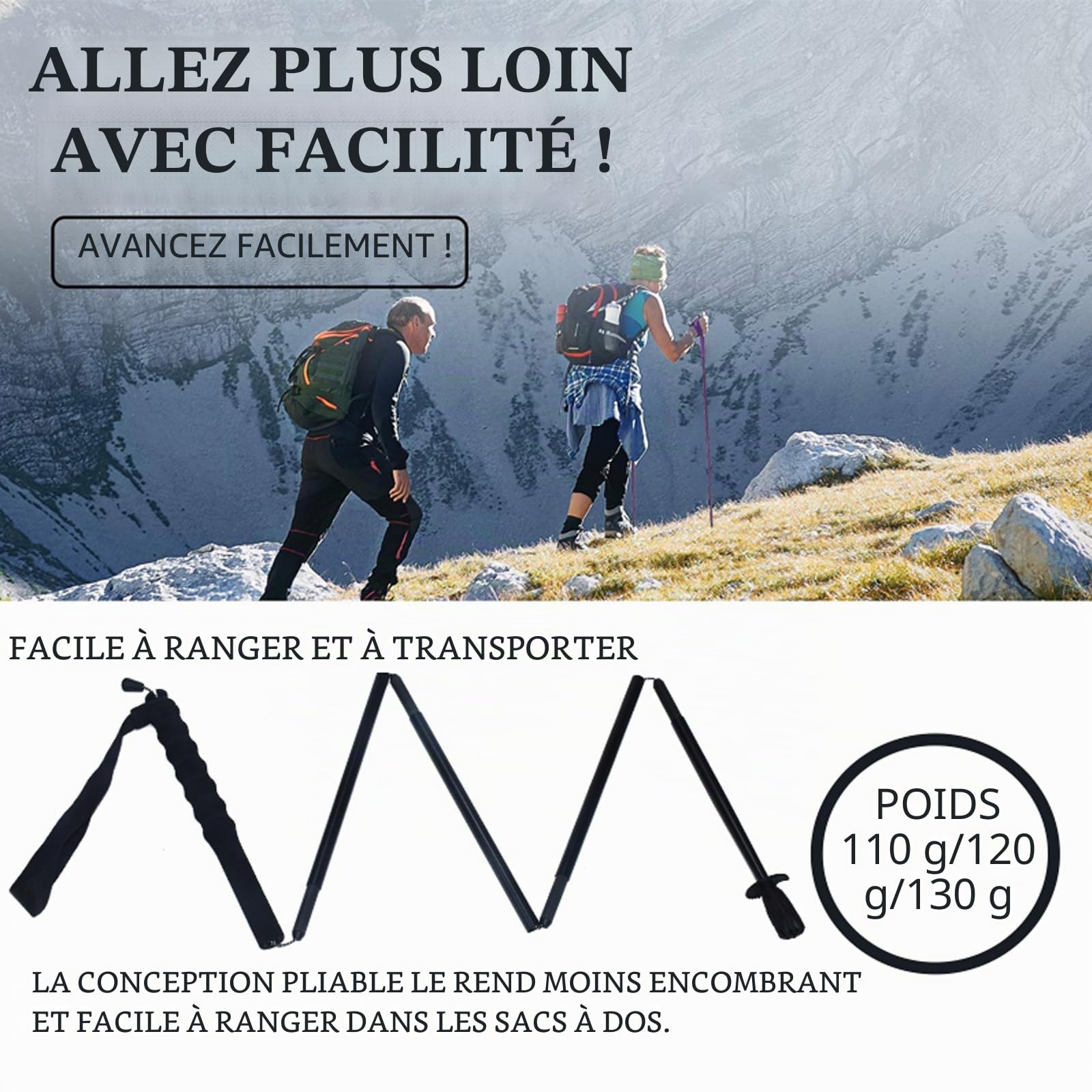 OKHEALING Bâtons de randonnée pliables en 5 parties, légers et durables, 1 paire, fibre de carbone T800 haute résistance, prise droite, convient pour la randonnée, le trekking et l'alpinisme