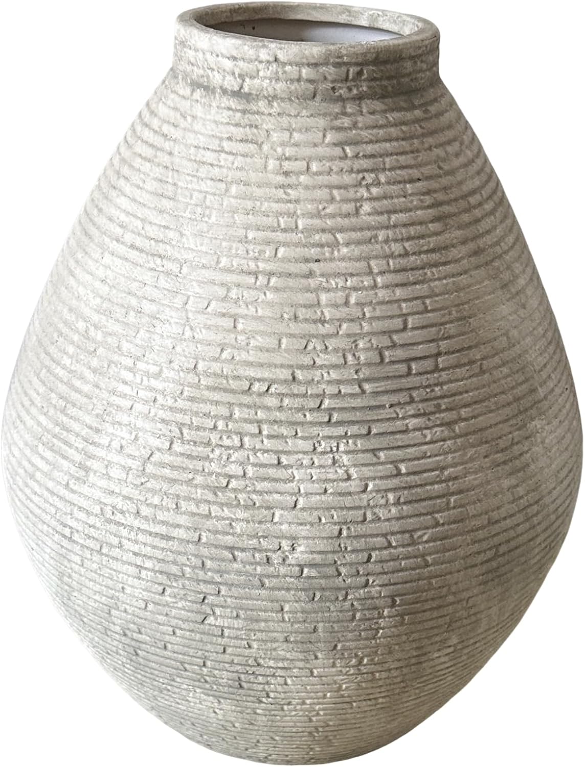 Rustic Ceramic Planter Pot, Terracotta Floor Vase with Textured Ribbed Design, Large Home Decor for Table Centerpiece, Farmhouse Style (Gray)