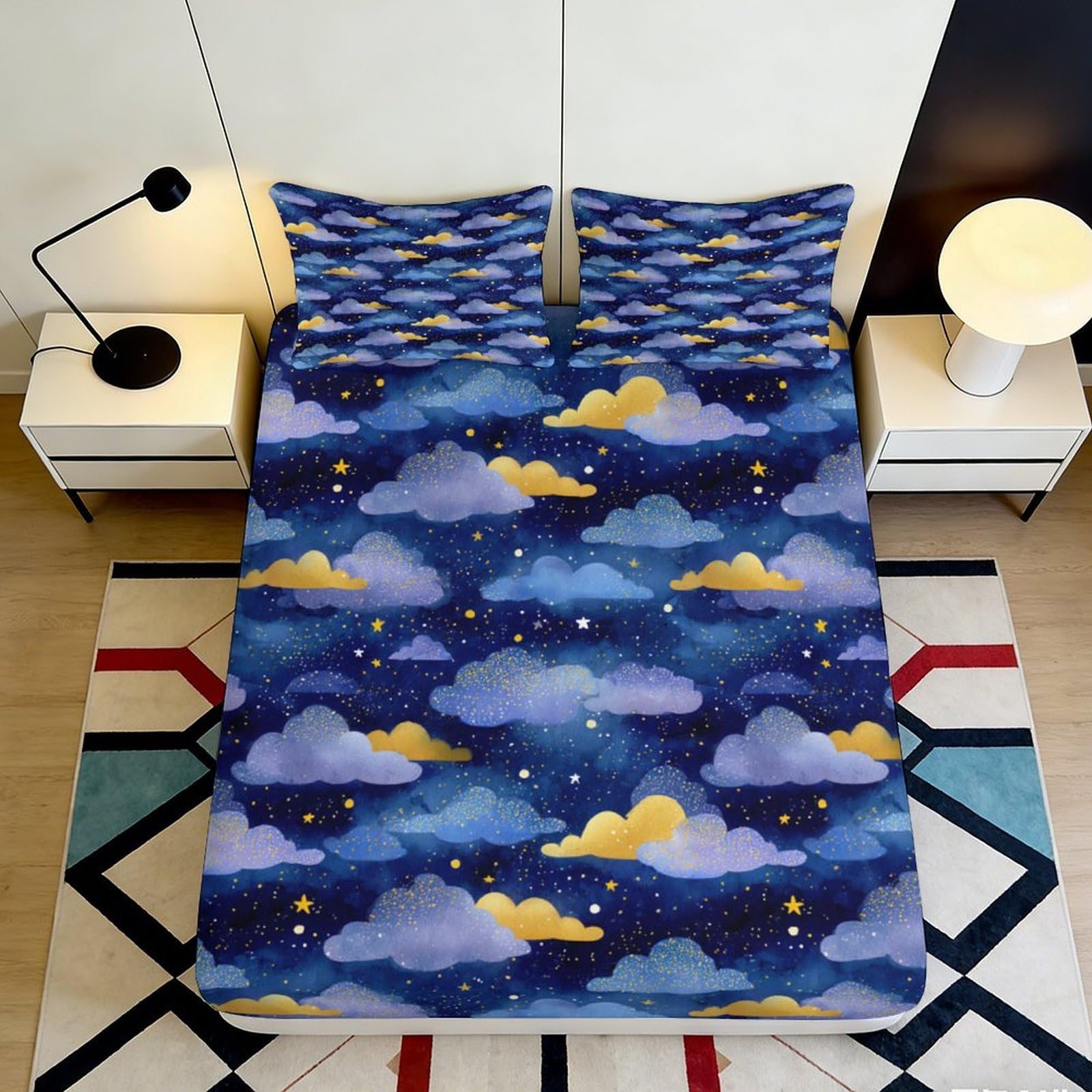 3D Printed Bear Forest Fitted Sheet Microfiber Deep Pocket Non-Slip Bedroom Bear Mattress Fitted Cover Washable 120x200x25cm