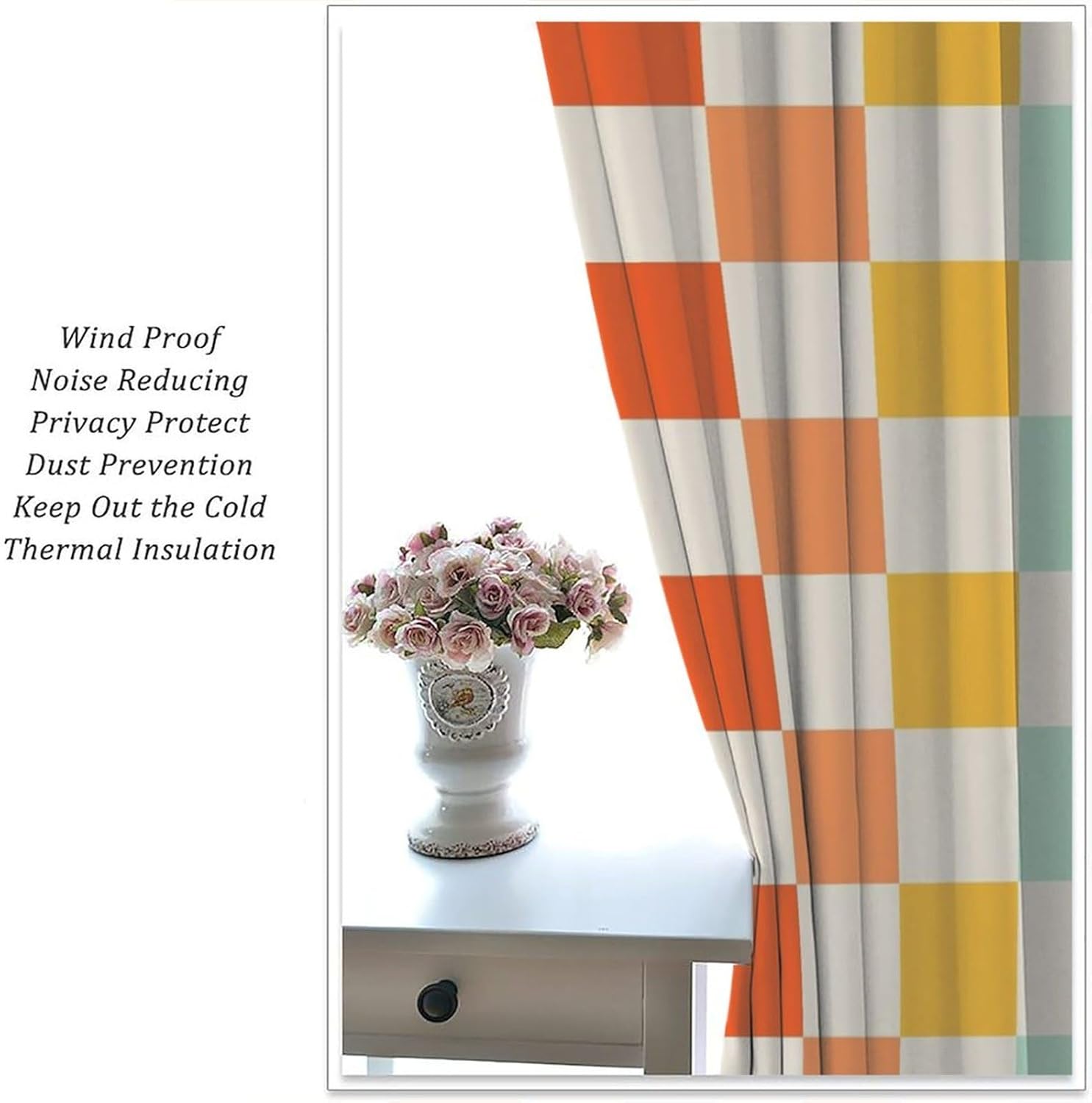 70s Retro Curtains,Cute Green Pink Yellow Checkered Hippie Window Treatments for Kids Girl Bedroom Window 52"" W X 84"" L, Style-7