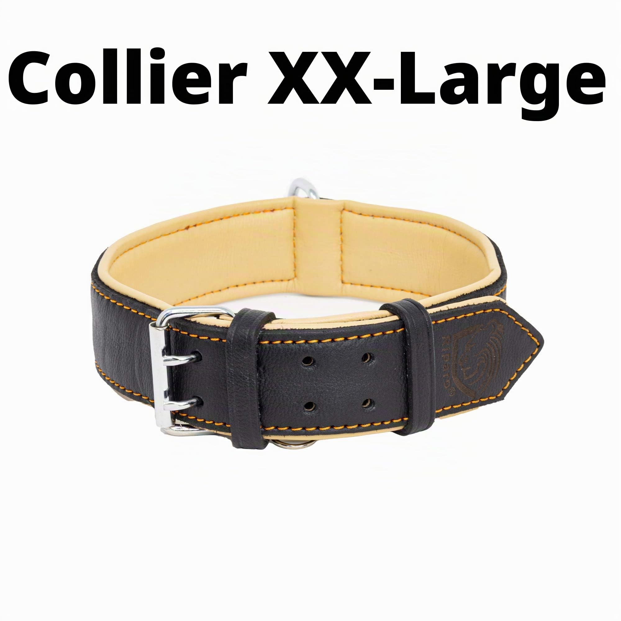 Riparo K-9 Collier pour Chien Robuste rembourré et réglable en Cuir véritable (Fil Noir/Orange, M: 2,5 cm de Large pour 36,8 cm - 44,5 cm de Cou)