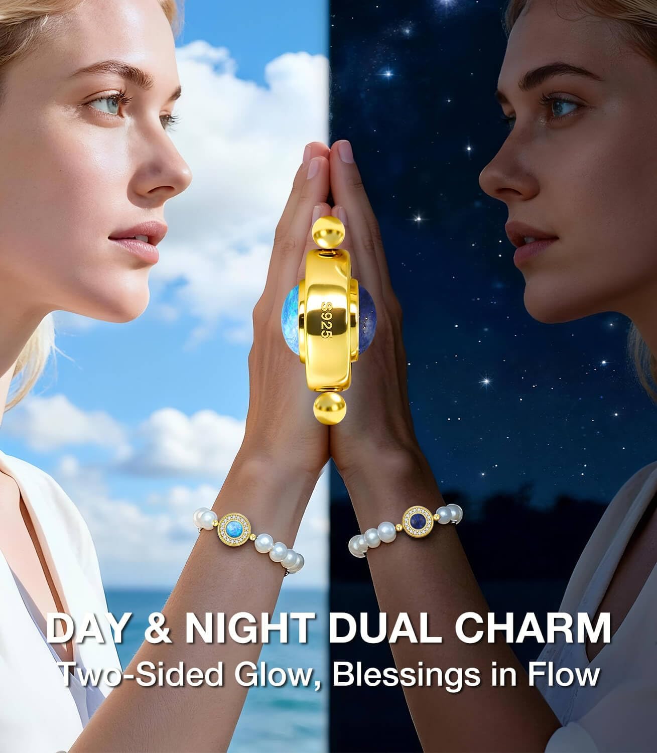 LOVANS Pearl Bracelets for Women 925 Sterling Silver Charm Pearl Stretch Bracelet - Image 3