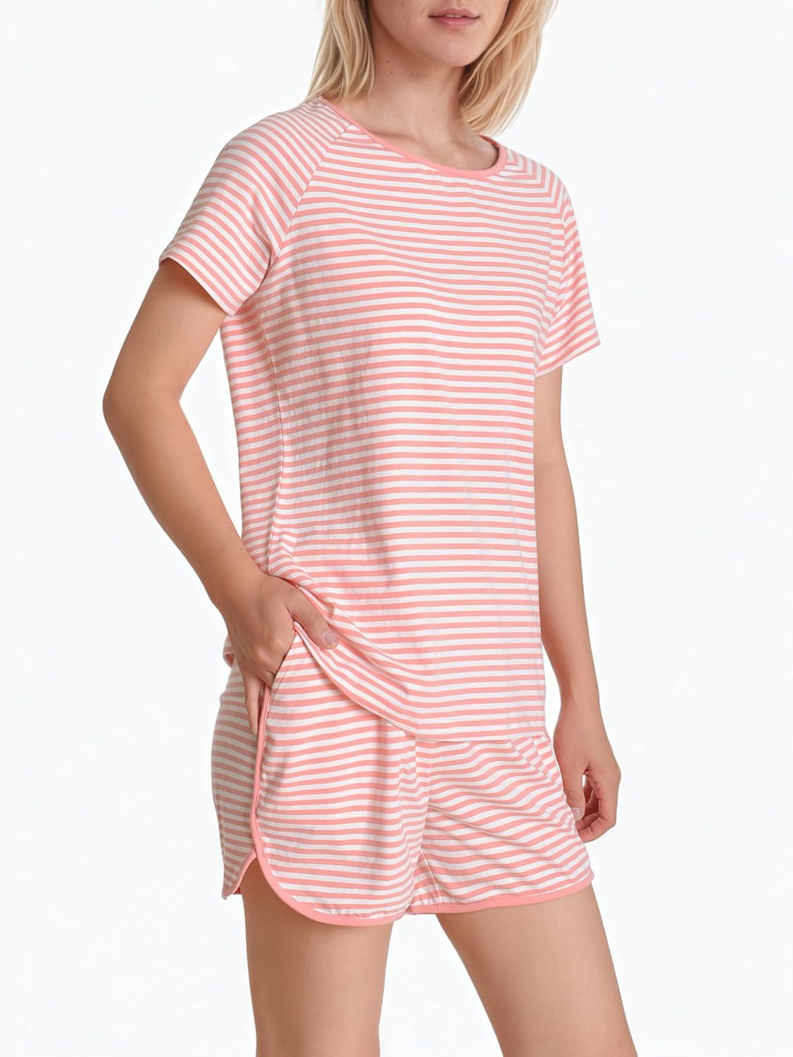 Latuza Women's Cotton Striped Pajama Set Shorts and T-Shirt Loungewear - Image 2