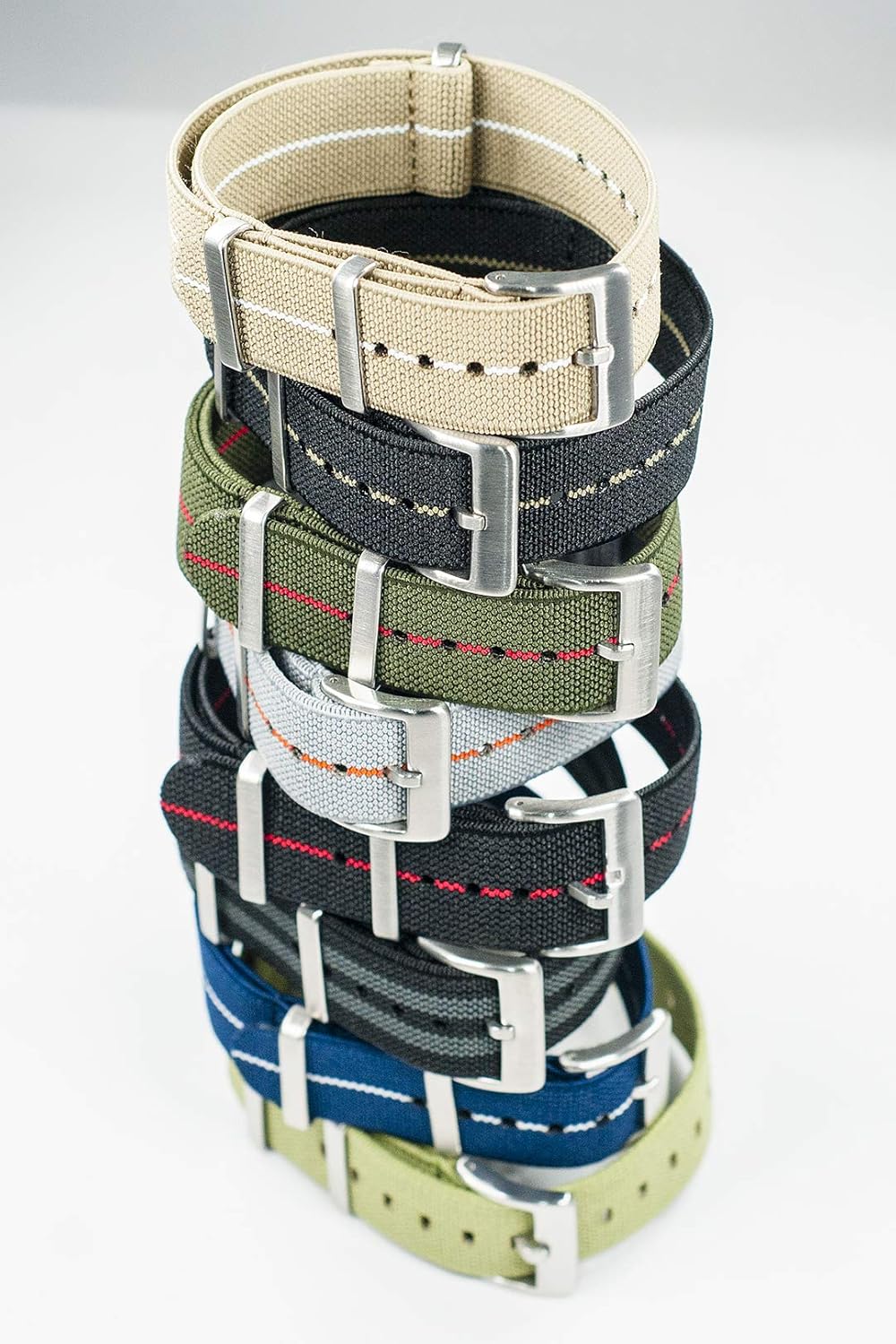 StrapHabit Elastic Watch Strap Watch Band for Men & Women 20mm 22mm Nylon One Piece French Paratrooper Military Parachute Premium Striped