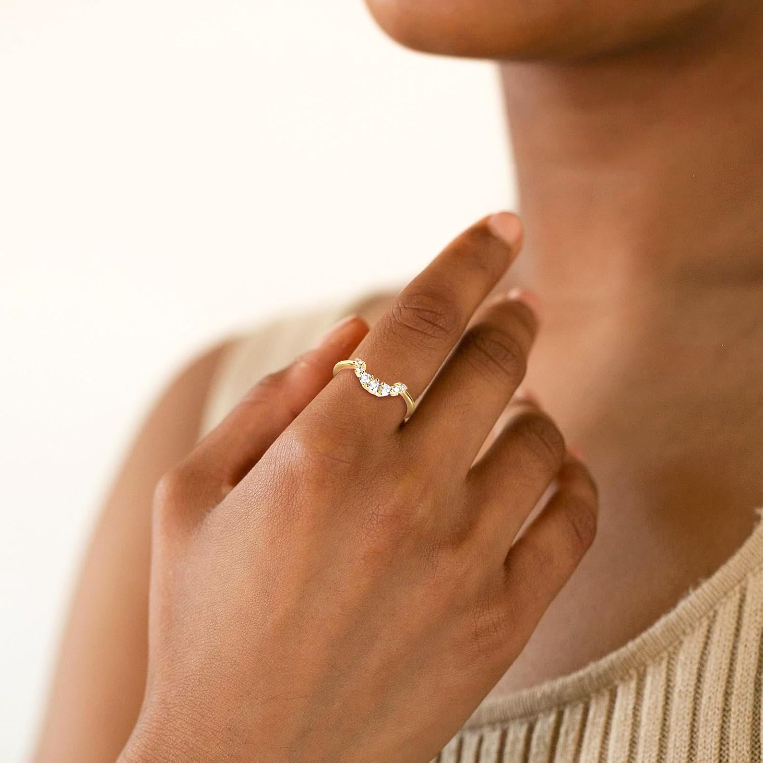 TIGRADE 2CT Cubic Zirconia Wedding Band for Women 14K Gold Plated CZ Promise Ring Curved Round Shaped Bridal Ring Sets Size 3-12 - Image 3