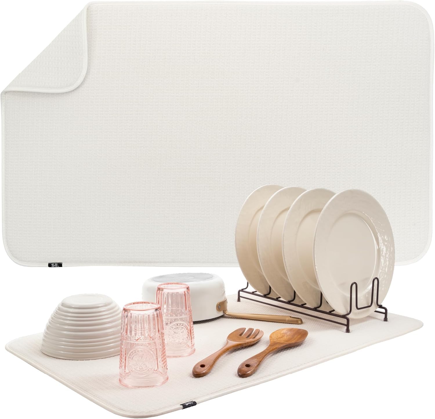 AMPLIN Kitchen Utensil Dish Drying Mat | Quick Dry Water Absorbent mat | Placemat for Dish Drying with Non-Slip Rubber Backed | Super Draining Mat for Kitchen