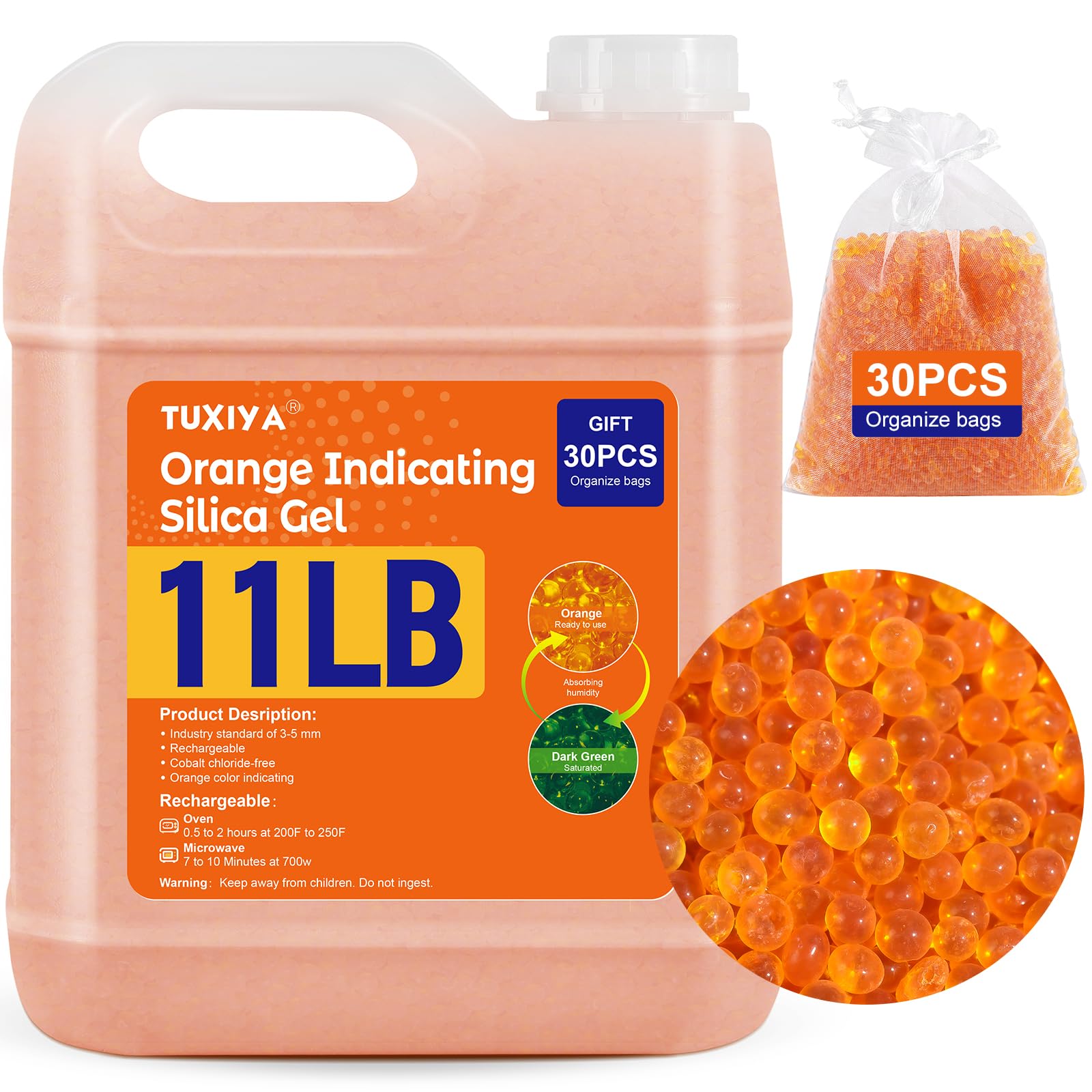 TUXIYA 5 LBS Orange Indicating Silica Gel Desiccant Beads Reusable — Amazon image 8