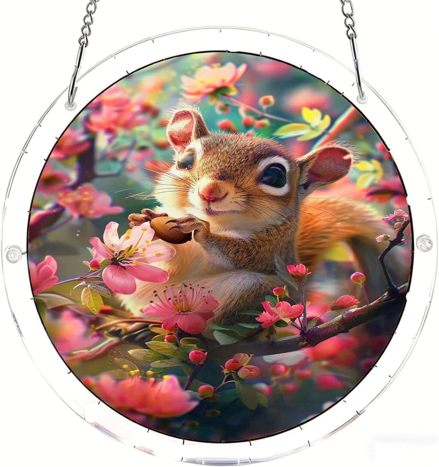 Squirrel in Flower Acrylic Jigsaw Puzzles Suncatcher, 8.9 Inch Window Hanging Suncatcher Acrylic Puzzle, DIY Home Decor Art Gift