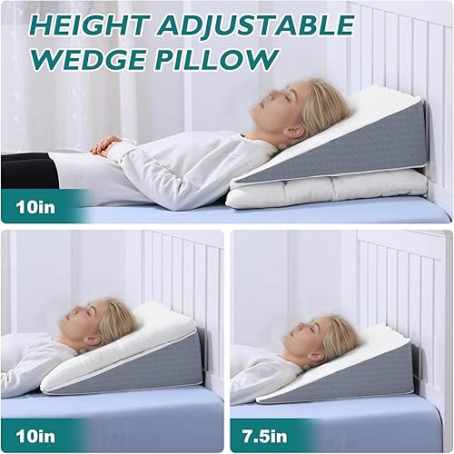 Miniatura 6 de TANYOO - Cuña de cama para apnea del sueño de 10 pulgadas, almohada para reflujo gastroesofágico, almohada triangular de doble capa patentada