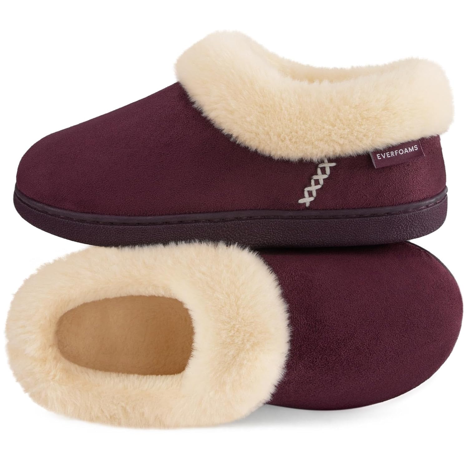 EverFoams Womens Bootie Slippers Faux Fur Ladies Bedroom House Shoes with Memory Foam and Indoor Outdoor Rubber Sole