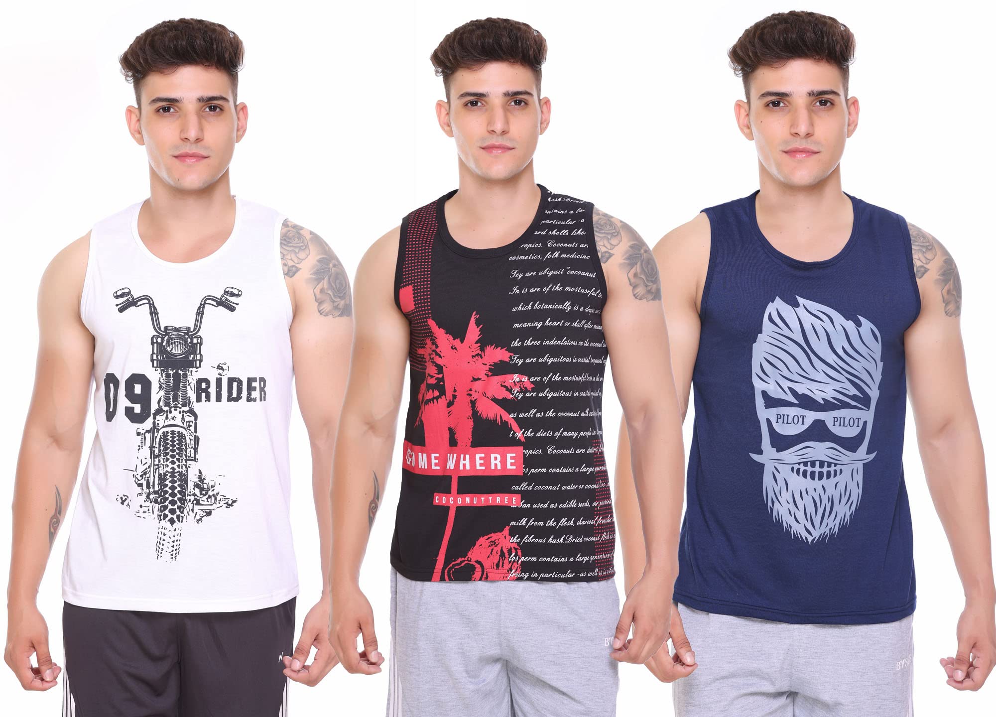 tollfree Sleeveless Vest for Men || Tank Top Sando || Workout Tshirts || Sports Vest || Goa Beach Wear Swimming T-Shirt || Running Tops || Gym Vest for Men || SENDO 3 Combo-White-Black-Navy-XL ||-picture-17