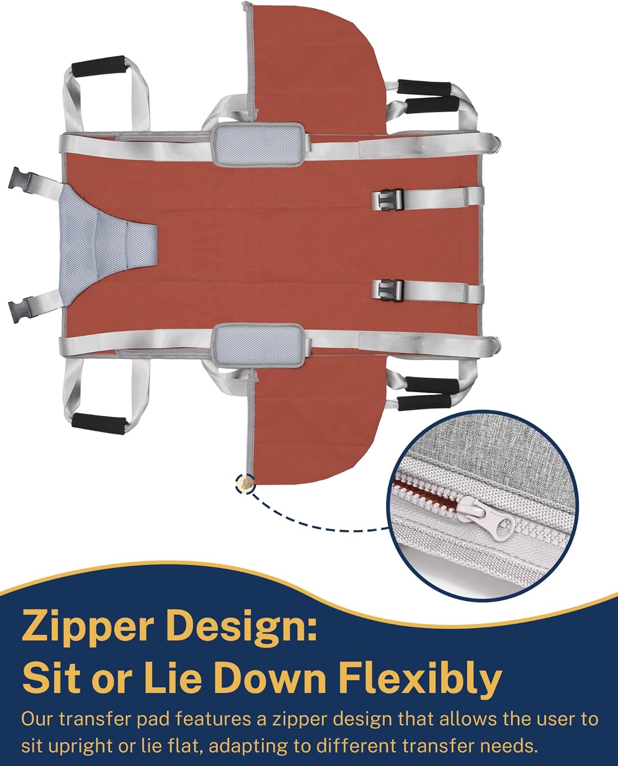 Patient Lift Transfer Belt with Sliding Pad, Stair Lift Aid for Bed to Wheelchair, Adjustable Carry Straps Mobility Device for Elderly & Bariatric Adults, Foldable Transport Sheet