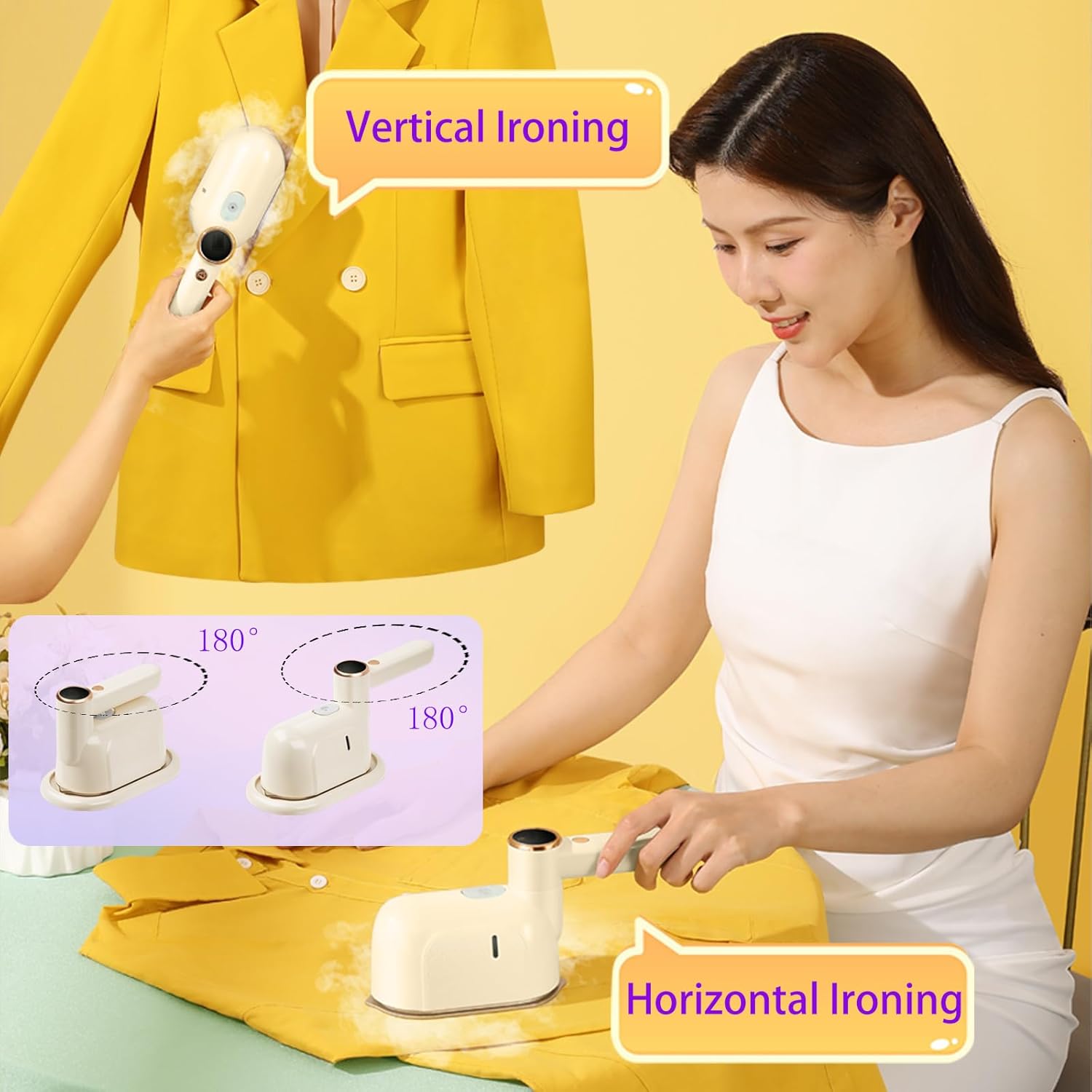 Travel Steamer Iron, 1000W Portable Mini Steam Iron, 100ml Foldable Wet Dry Dual-Purpose Hanging Ironing Machine, Essential Steamer for Home, Travel & University Dormitory (Beige)