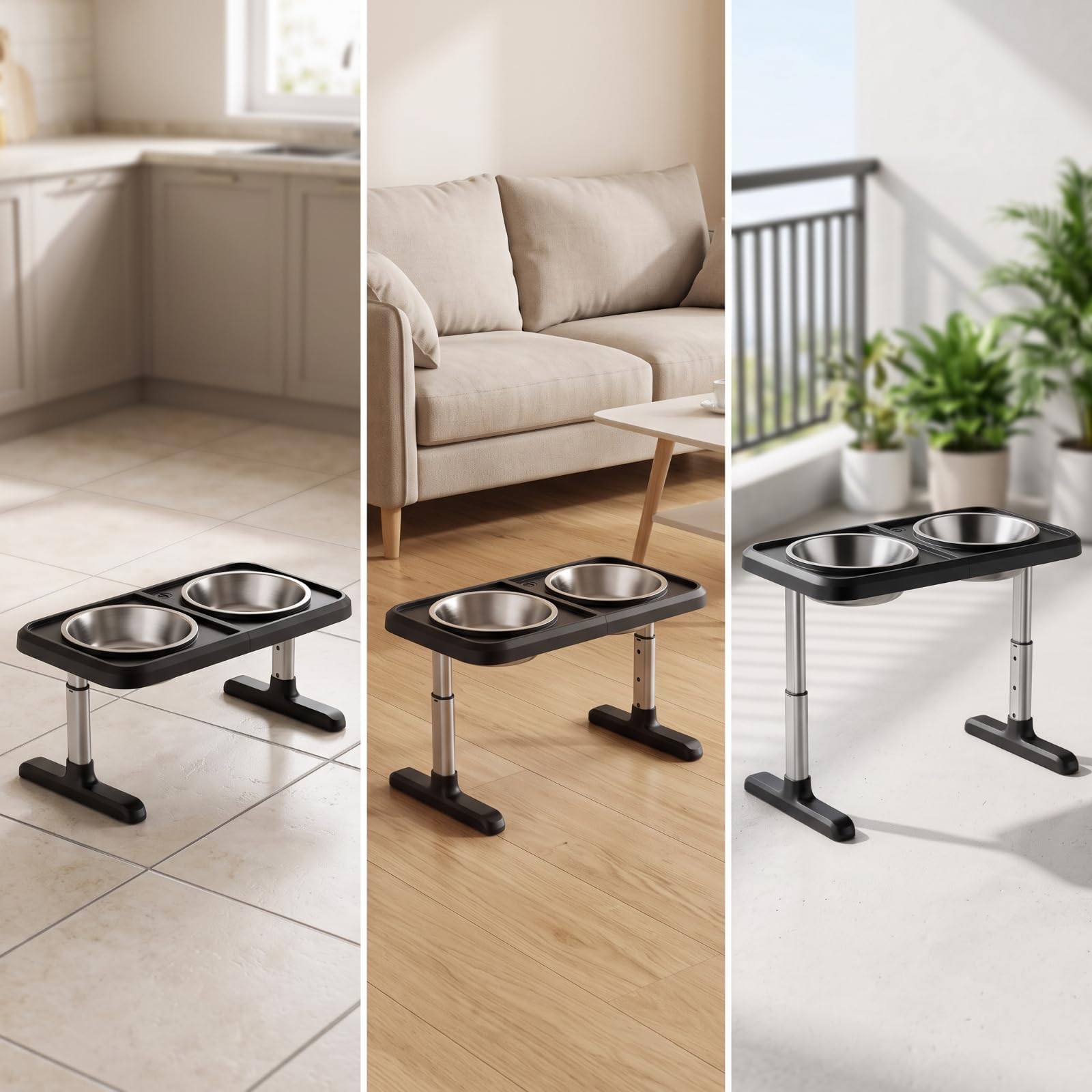 Support Gamelle avec 2 Récipients en Acier Inoxydable Surélevé Support Gamelles avec Récipients en INOX Double Bar à Chien pour Chiens, Chats