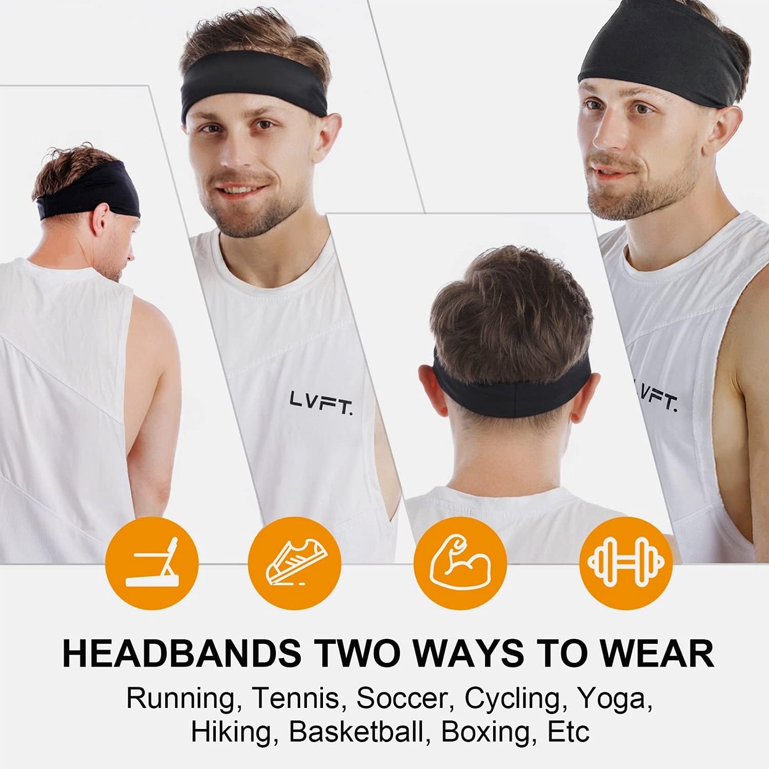 Attikee Mens Headbands (5 Pack), Sports Headband Athletic Mens Sweatband Non Slip Head Band for Men, Unisex Stretchy Moisture Wicking Hairband for Gym, Running, Cycling, Yoga, Basketball, Football : Sports & Outdoors