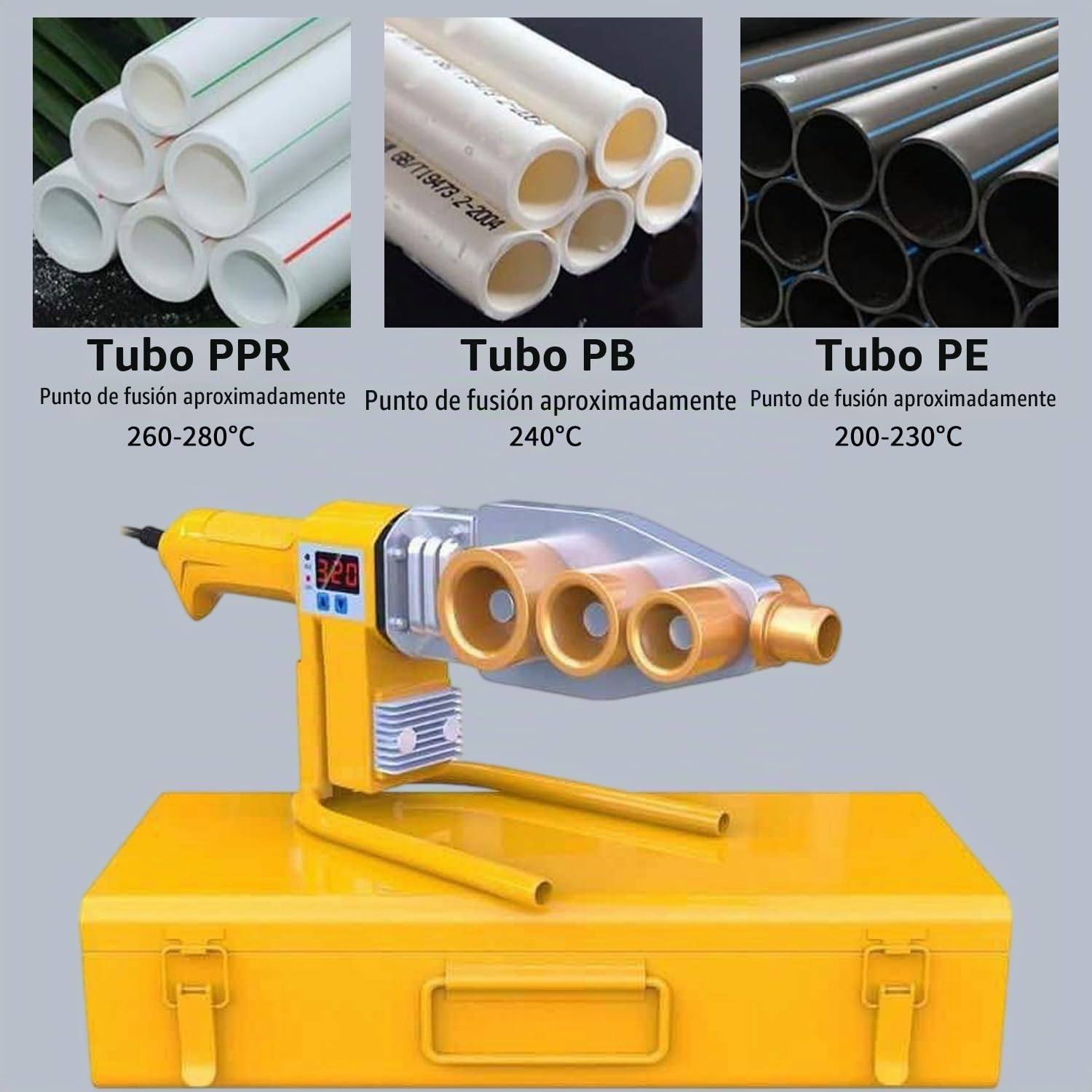 Máquina de Soldadura Profesional con Pantalla Digital, Máquina de Soldadura de Tubos de 20-63 mm, Tubos de Plástico, Soldadora para Soldadura a Tope de PPR, PE, PVC, PP, PB, PPN