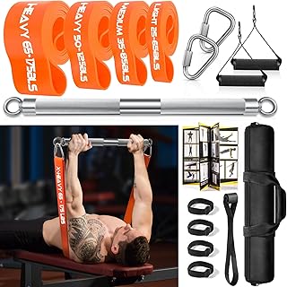 DASKING Attrezzature fitness per casa, Home Gym Resistance Band Bar Set con 4 fasce di resistenza, 500 LBS 58 cm, aste per allenamento di forza, con asta flessibile, salvaspazio