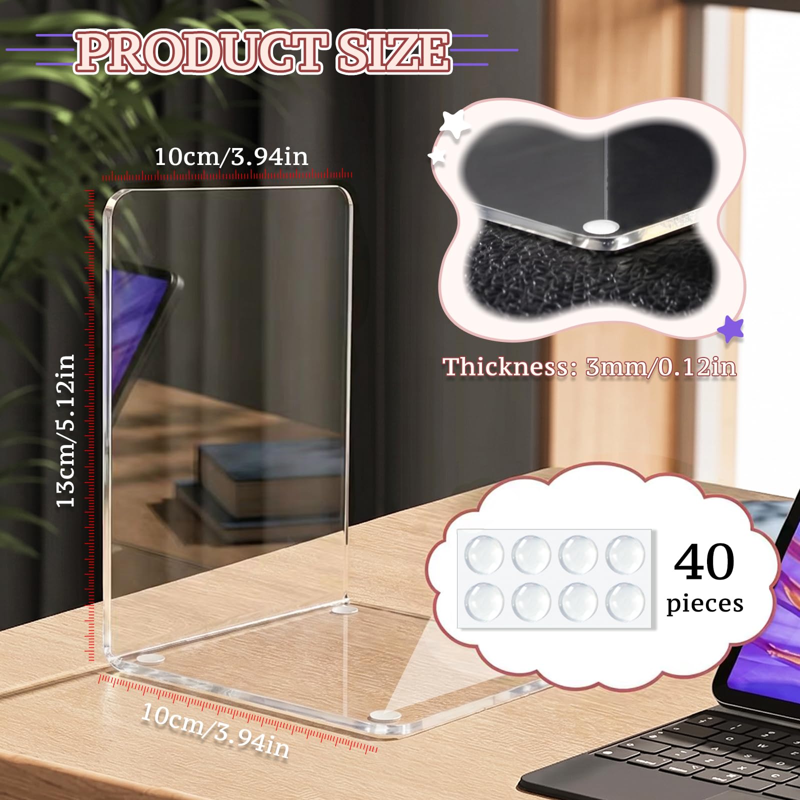 10 Piezas Sujetalibros de Acrílico Transparente, Sujeta Libros Estanteria con Almohadilla Antideslizante, Soportes para Estantería, Ideal para Escuela, Hogar, Oficina y Biblioteca