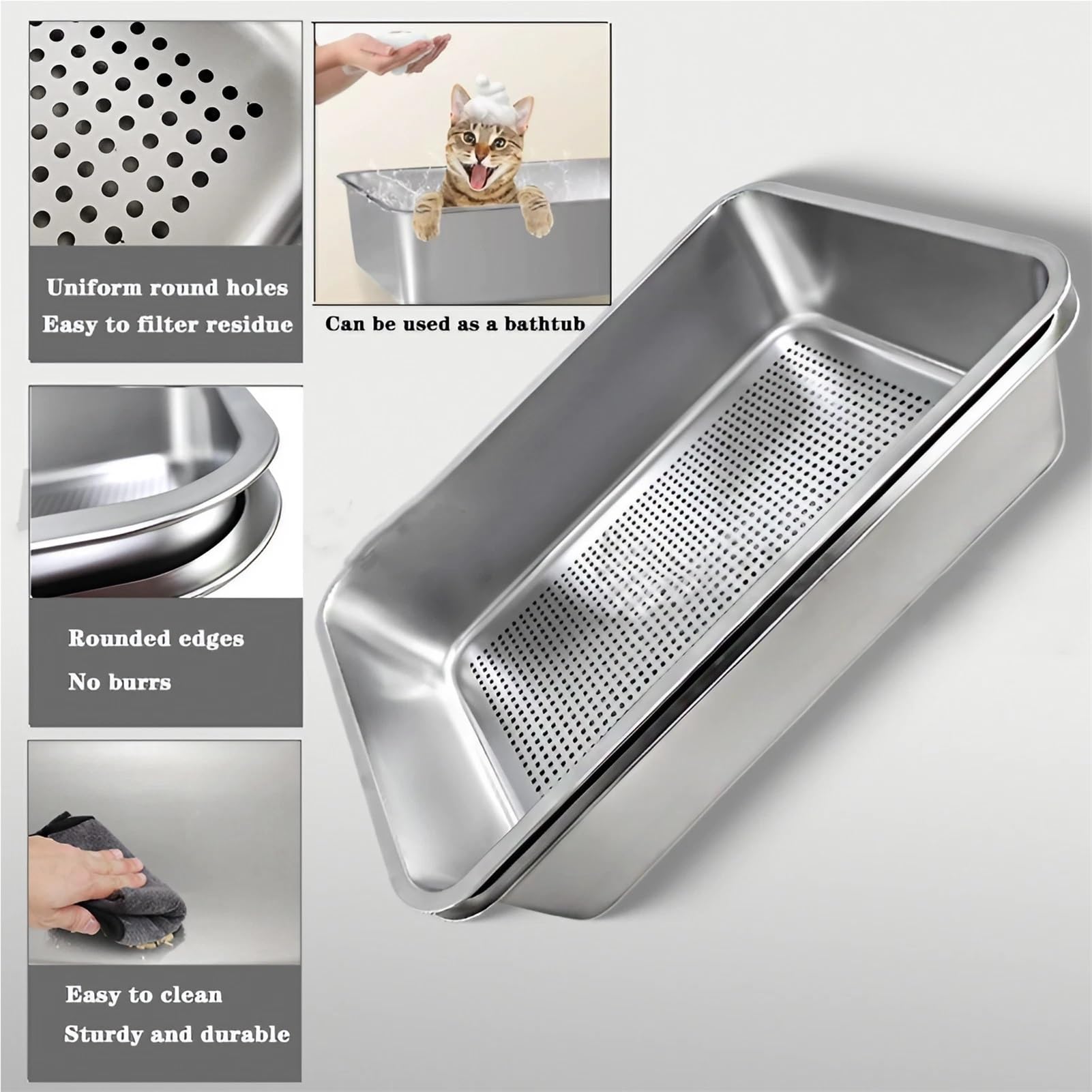 Caja De para Gatos Acero Inoxidable - Arenero Grande con Filtro Autolimpiable - Metálica Superficie Lisa Sin Olores - Ideal para Gatos y Conejos