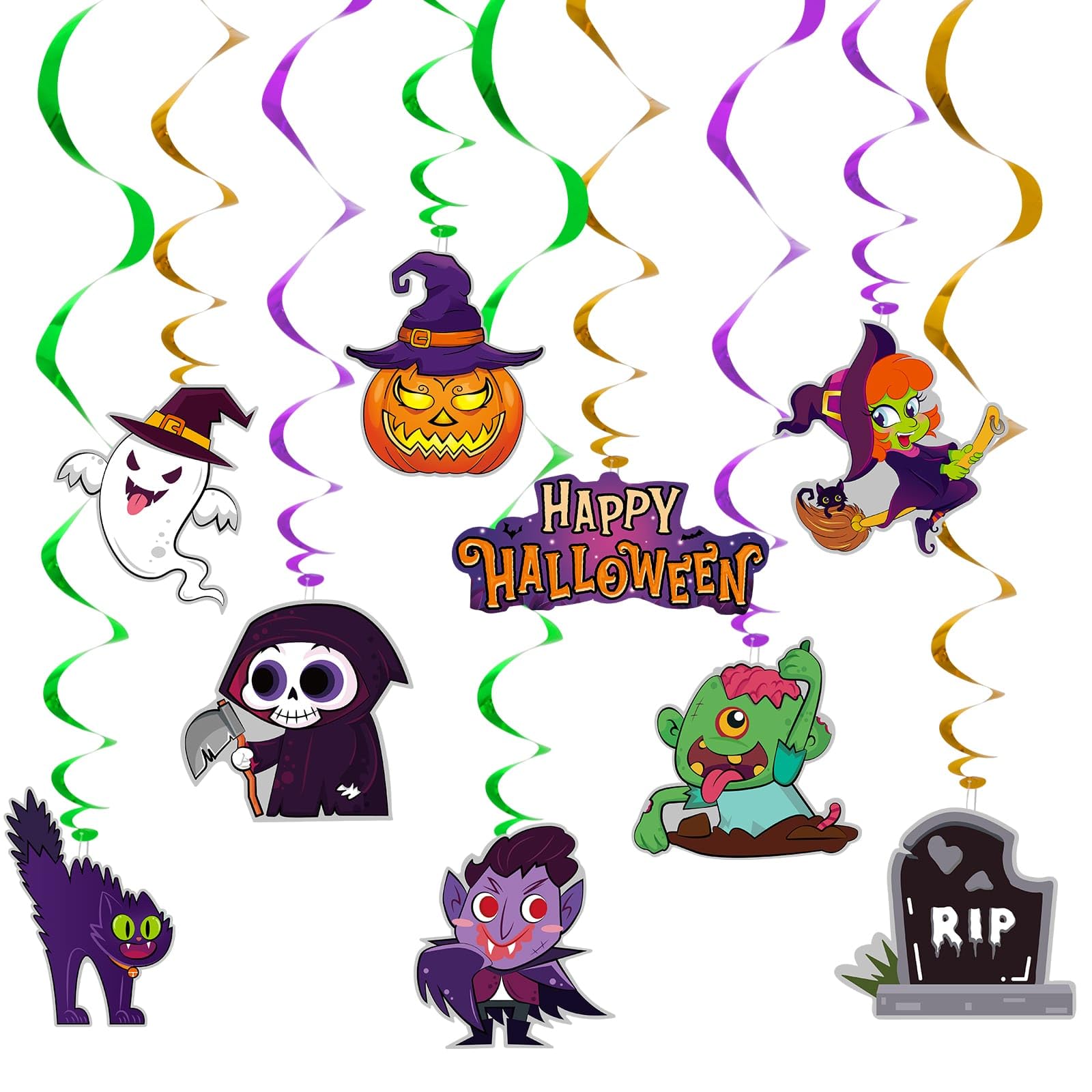 Halloween Hanging Swirl Decorations - 27 pcs Hanging Halloween Ceiling Streamers Halloween Decorations Home Indoor School Classroom Office Wall Door Windows Decor Pumpkin Zombie Party Decorations