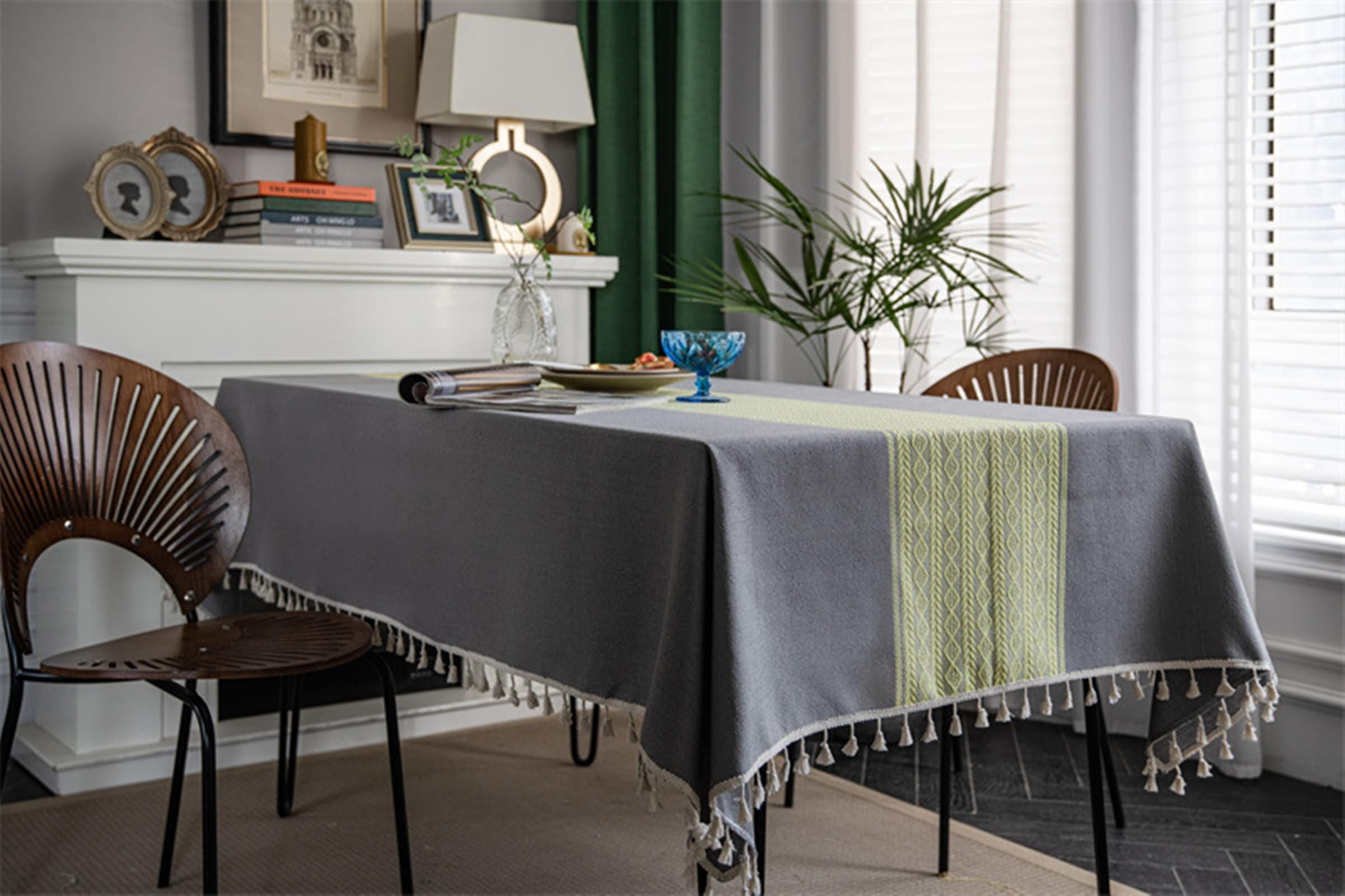 Daesar Manteles Mesa Salon Rectangular,Mantel Poliéster Mesa Empalme con Borlas Mantel Decorativo Gris,140x180CM(71x55Inch)