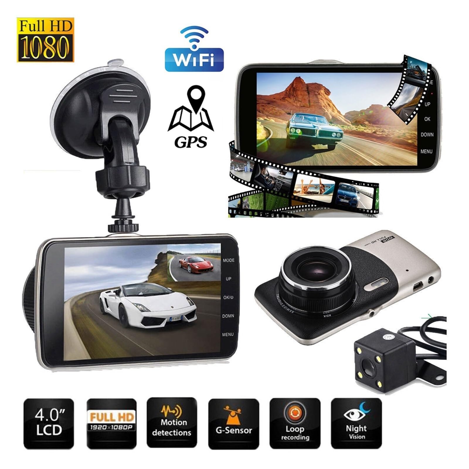 Kamera samochodowa Samochodowe WiFi Full HD 1080P kamera na deskę rozdzielczą widok z tyłu kamera samochodowa wideorejestrator Night Vision Auto Dashcam Logger akcesoria samochodowe Łatwa instalacja(R