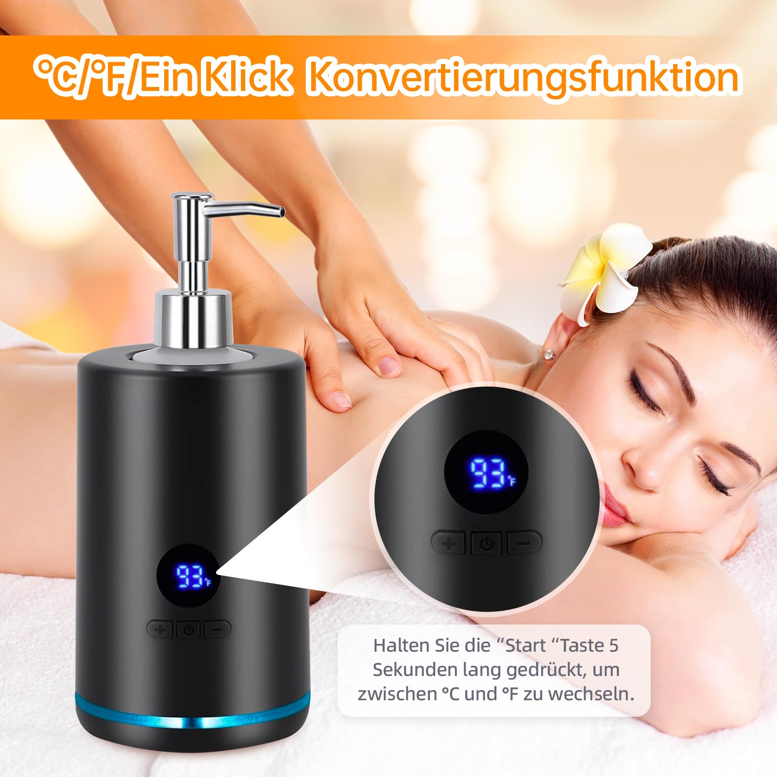 Chauffe Huile De Massage, 250 Ml électrique Chauffe Huile Pour Massage Avec 2 Bouteilles, Réchauffeur D'huile De Massage Température Réglable Chauffe Huile Pour Spa Salon Et Usage Domestique (Noir)
