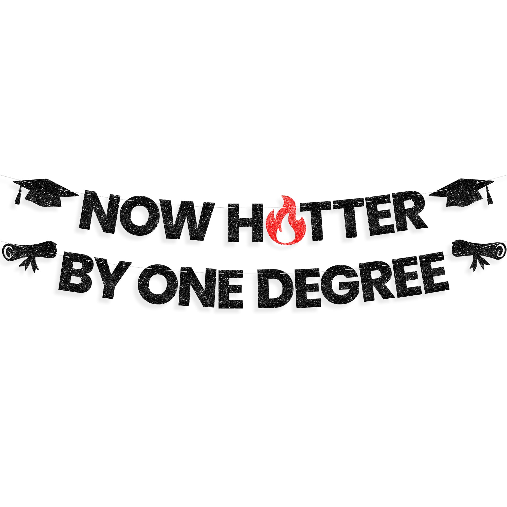 Katchon, Now Hotter By One Degree Banner - Pre Strung, 10 Feet | Glitter Black Graduation Banner for One Degree Hotter Decorations | Graduations Backdrop for Black Graduation Decorations 2025
