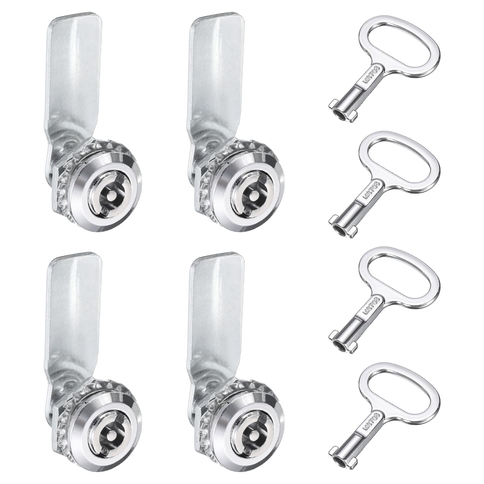 sourcing map Tubular Cam Lock, 5/7 Inch Cylinder Length Zinc Alloy Flat Cabinet Lock with Key for Electric Box Mailbox (Silver, Pack of 4)
