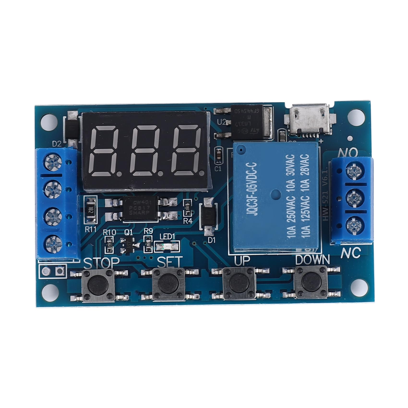 Pesfehhy Blue -521 Digital Time Delay Way Relay Trigger Cycle Timer Delay Switch Circuit Board Timing Control Module Size 1