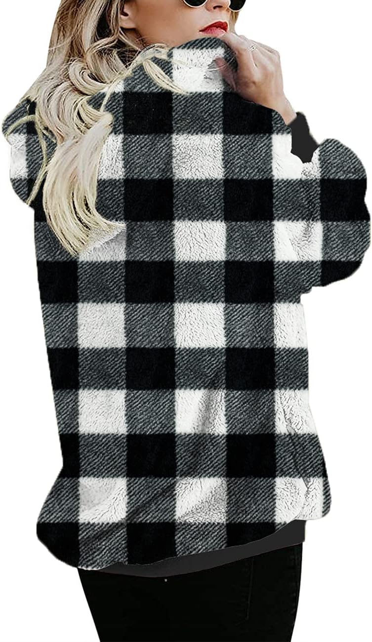 Women Casual Double Fuzzy Sweatshirt Faux Fleece Zip Pullover Hoodies Coat Outwear S-XXL - Image 2