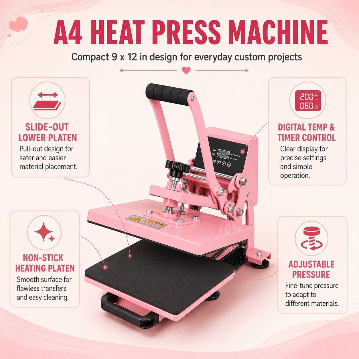 CDSMWLJ Prensa Térmica Para Camisetas con Diseño Portátil de Escritorio
