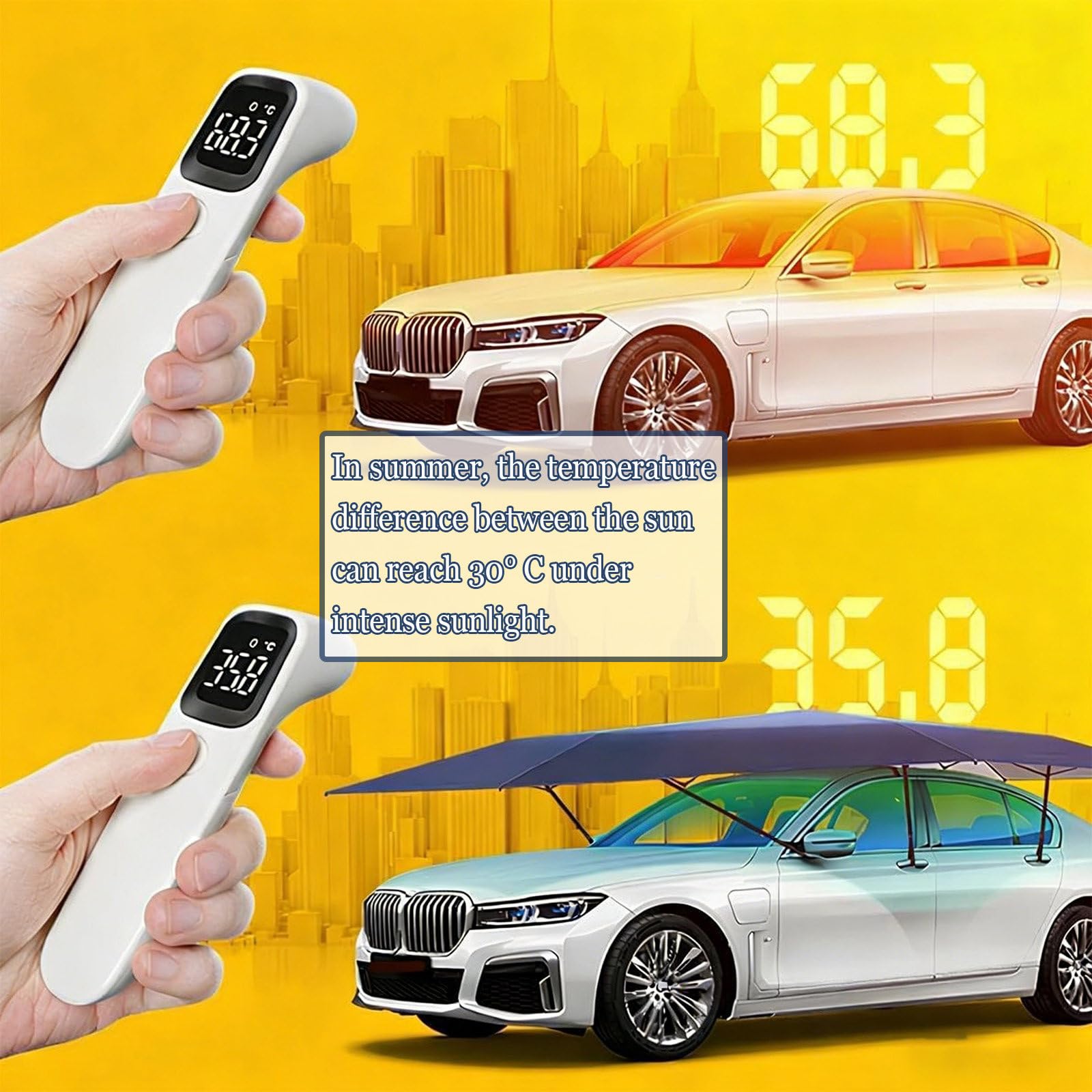 Tenda Universale per Auto,Tenda Copriauto Completamente Automatica con Telecomando e Borsa, Ombrello Portatile Pieghevole per Auto, per Berline, SUV, Monovolume 4.8mBlue