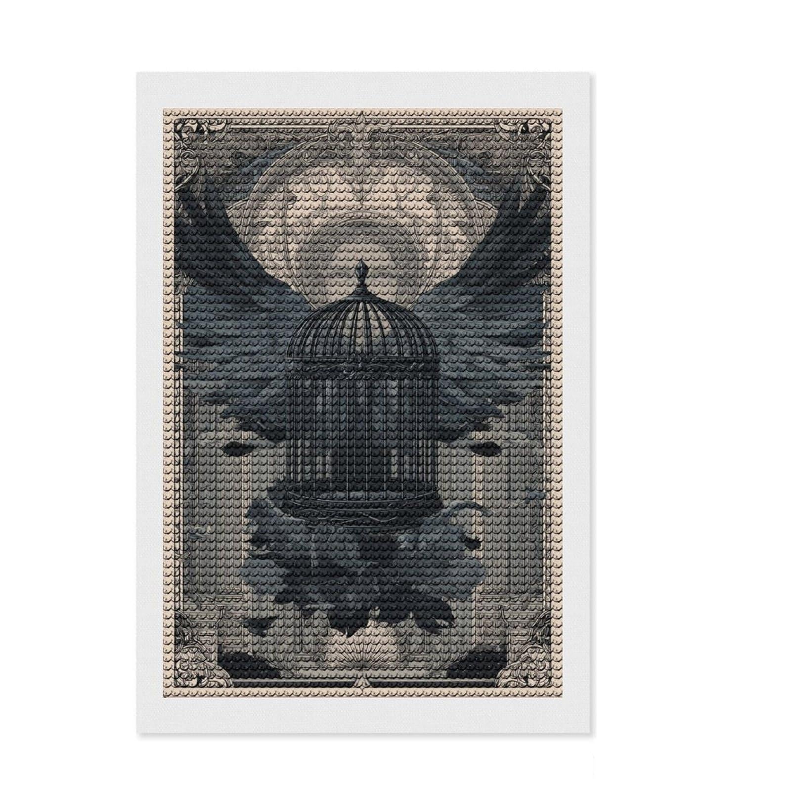 Junmoney Enchanted Cage Diamond Style Art Kit 8"x12", Bedroom Decor, Festive Craft Gift, Farmhouse Decor, Holiday Gift Idea