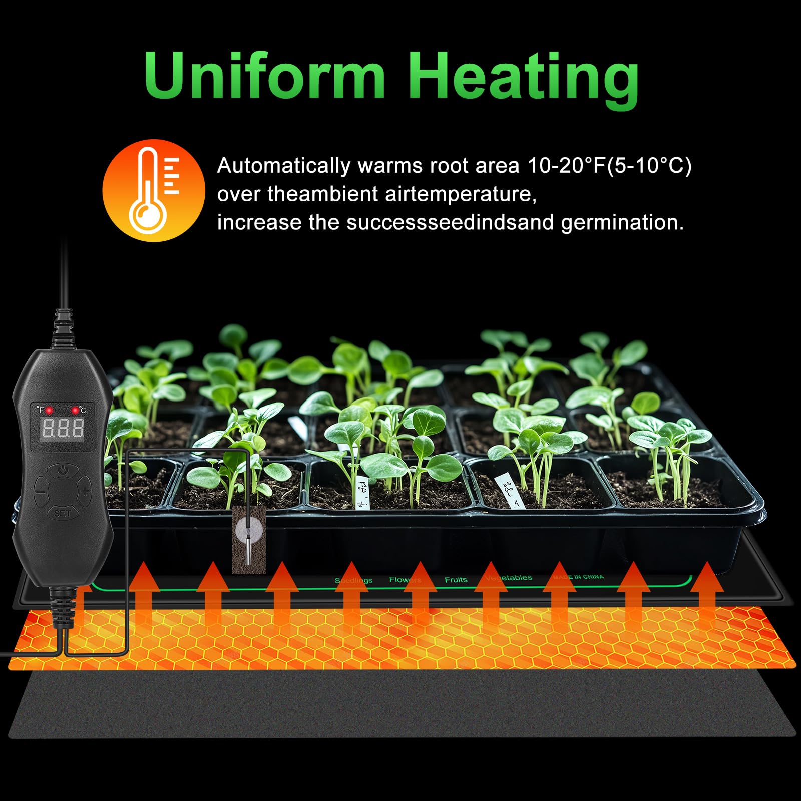 Heizmatte Pflanzen mit Thermostat, 52x 25 cm 50W Reptil Dragon Temperatur Heizkissen, Wärmematte für SäMling Germination Pflanzen Wachstum
