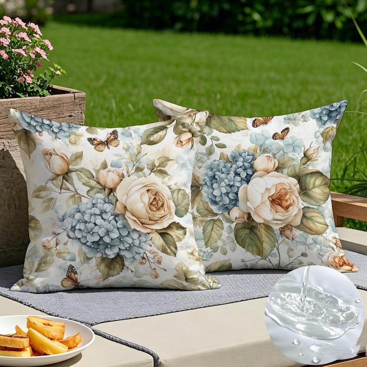 Housse de coussin 60x60 en lin avec motif fleur et fermeture invisible pour canapé