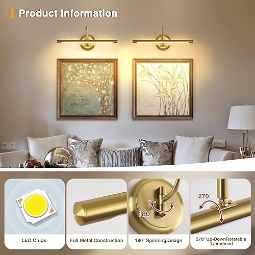 Miniatura 10 de JOOSENLUX Luces de imagen para pinturas cableadas de 16.5 pulgadas de largo, regulables, luces de pared negras con dirección de iluminación