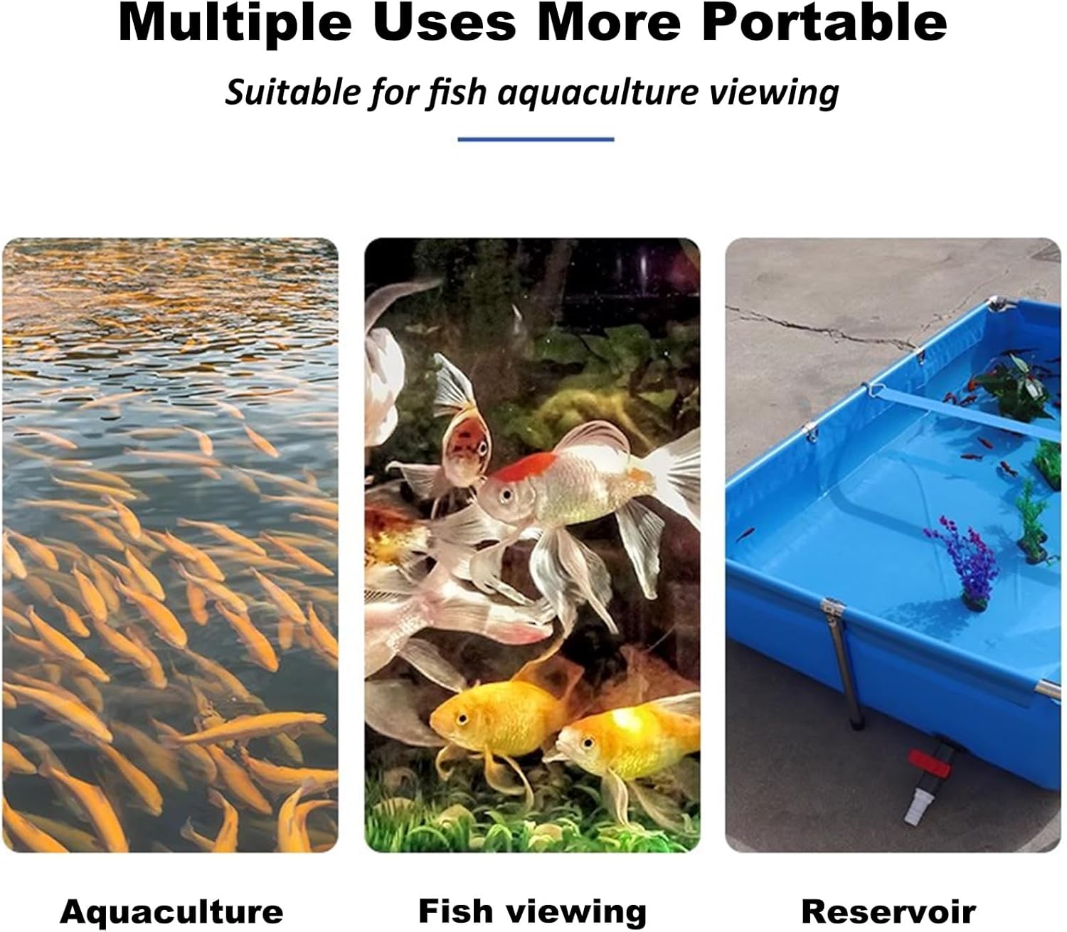 PVC Plastic Koi Fish Pond - Transparent Foldable Outdoor Aquarium Ornamental Large Fish Tank with Stainless Steel Frame - Above Ground Pond with Drain Valve Rectangular Pool(39.3"x23.6"x19.7")