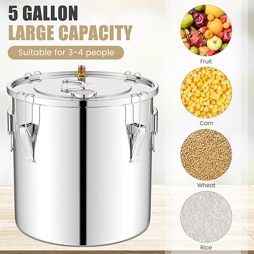 Miniatura 5 de Giantex 5 galones de alcohol sin alcohol, 3 ollas de agua de acero inoxidable, alcohol, kit de destilador de aceite con termómetro incorporado,