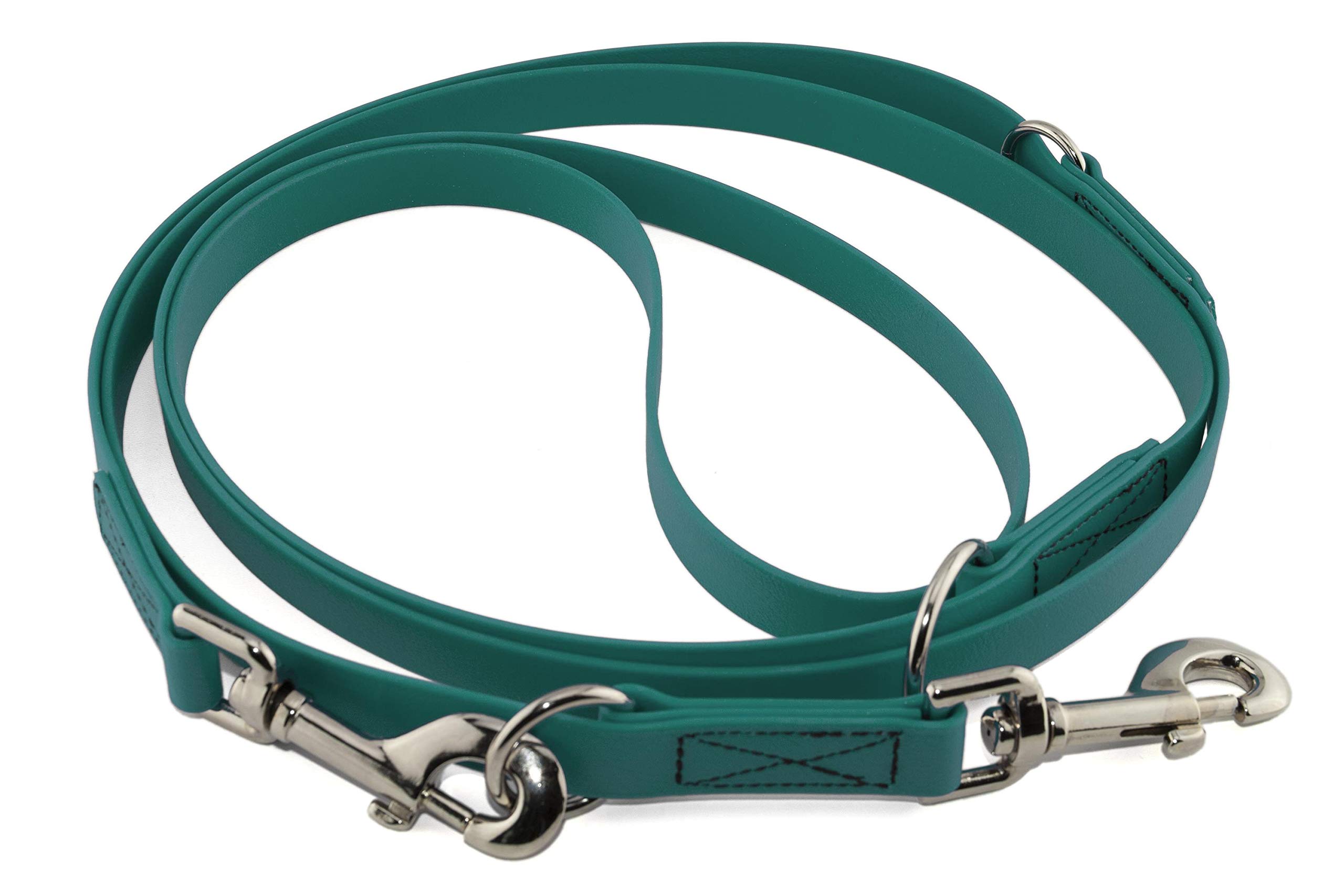 LENNIE Verstellbare BioThane Führleine, 13mm breit, 3m lang, Petrol/Teal, genäht, Doppelleine