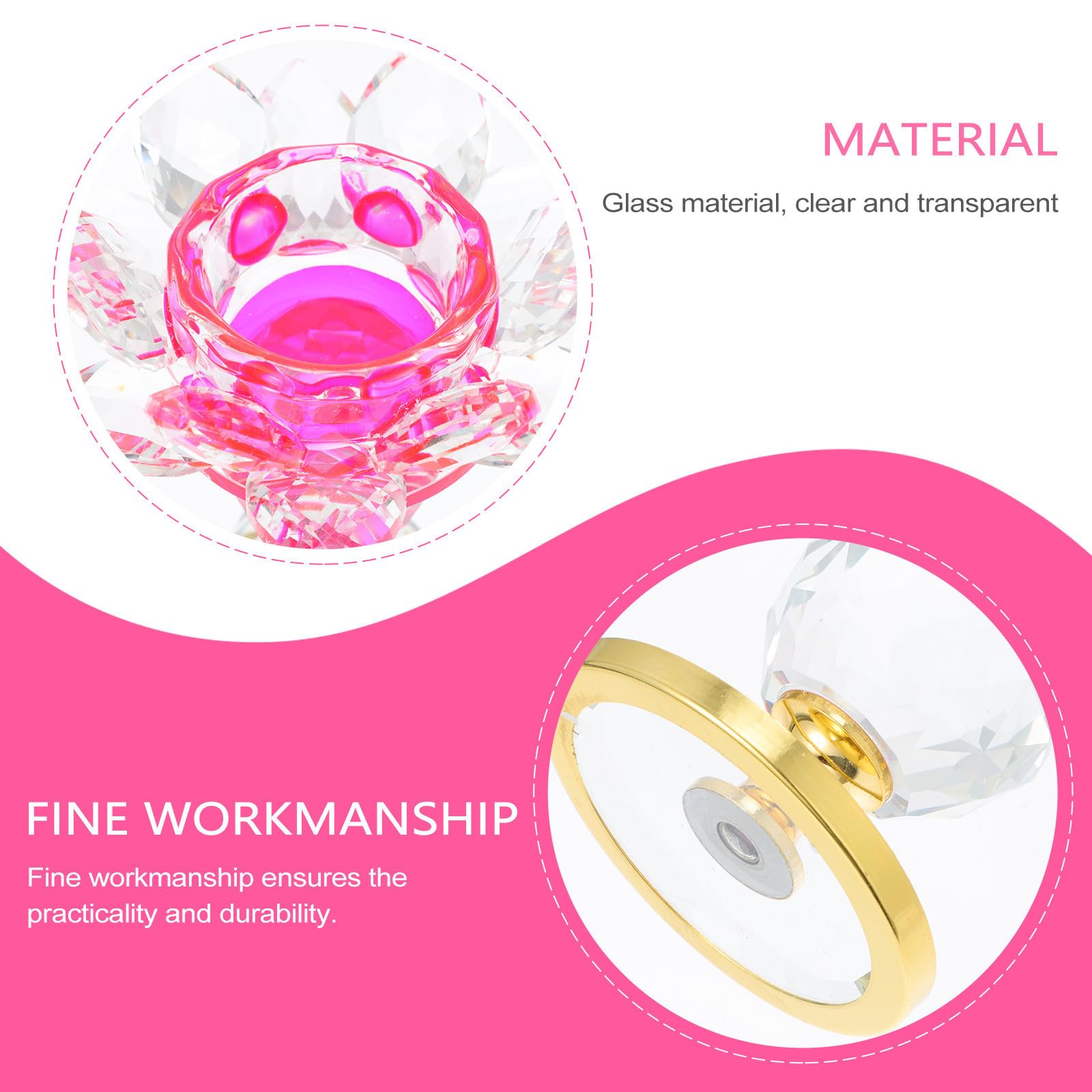 Candeliere di Loto in Vetro Cristallo Rosa Elegante per Decorazione Casa e Porta Candele Funzione Contenitore per Particelle di Cera per Ambienti Buddisti
