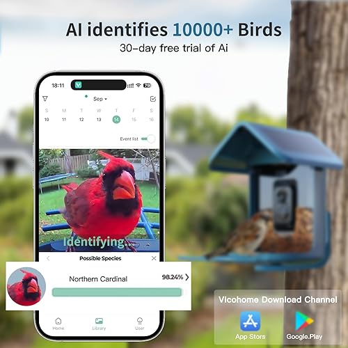 Miniatura 4 de OnlyFly Comedero para pájaros con cámara, alimentador inteligente para pájaros con cámara 1080P HD para observación de aves, reconocimiento de IA,