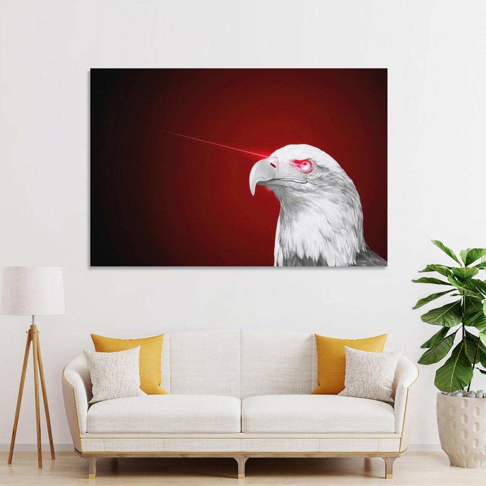 Junmoney Wall Art Print Eagle with Laser Eyes on Red, 16x24inch(40x60cm), for Living Room, Lounge Or Sitting Room, Eye Catching Artwork for Blank Walls