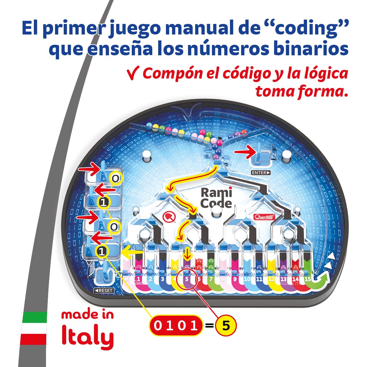 Quercetti Rami Code Juguetes Niños 5 Años hasta los 10 Años, Aprende Coding y Pensamiento Lógico, Juego de Mesa Stem Preescolar, Manualidades Niños, Juegos Educativos Niños 5 Años, Made in Italy