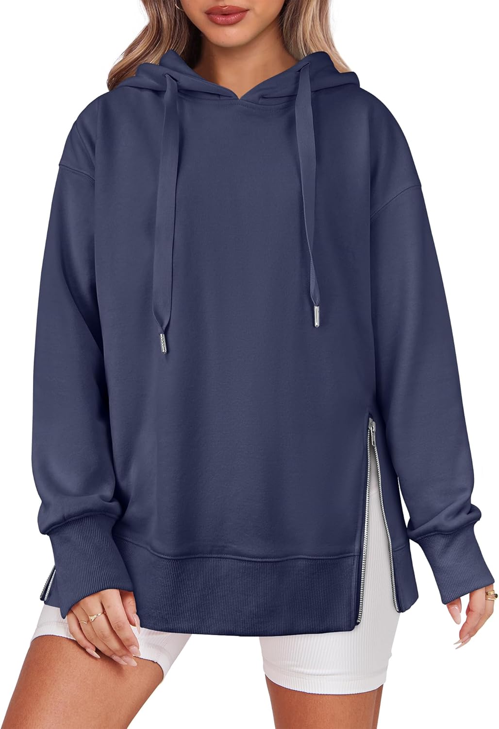 ANRABESS Women Oversized Hoodies Side Zipper Fleece Long Sweatshirts Lightweight Tunic Pullover 2025 Fall Trendy Clothes