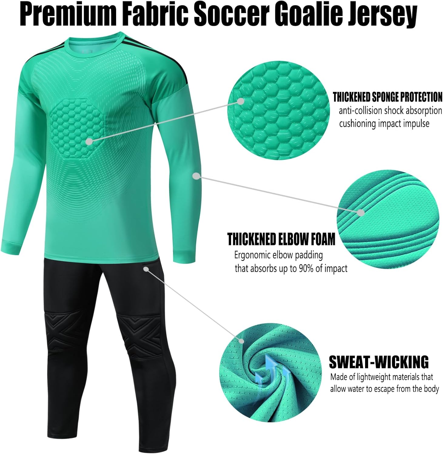 kids goalie jersey Soccer Goalie Shirt pants, Padded Goalkeeper Jersey, youth Long Sleeve Football Padded - Image 4