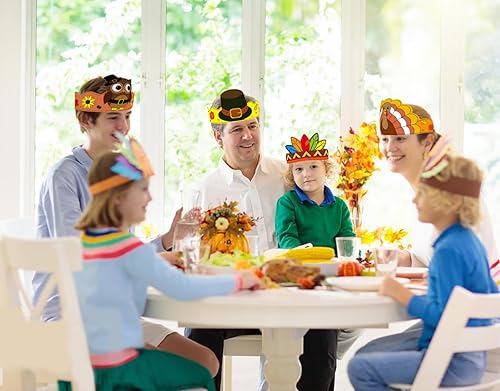 Miniatura 3 de WaaHome Sombreros de papel de Acción de Gracias para colorear para niños y adultos, 24 piezas ajustables de Acción de Gracias, sombreros de pavo de
