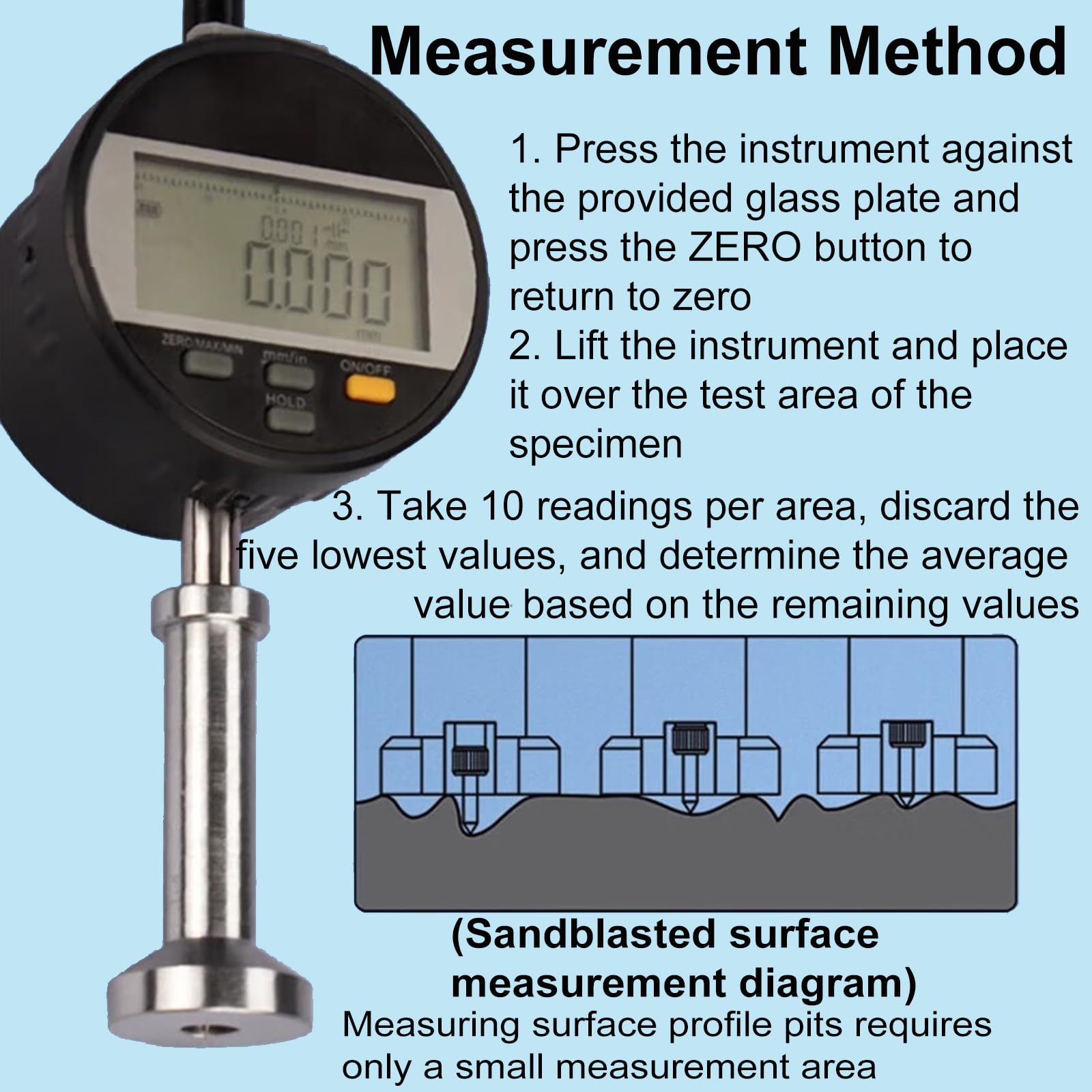 Oberflächen-Rauheitsprüfer, digitales Rauheitsmessgerät 0–6,5 mm, LCD-Display, Messgenauigkeit ± 0,003 mm, metrische und imperiale Einheiten für präzise Oberflächenanalyse