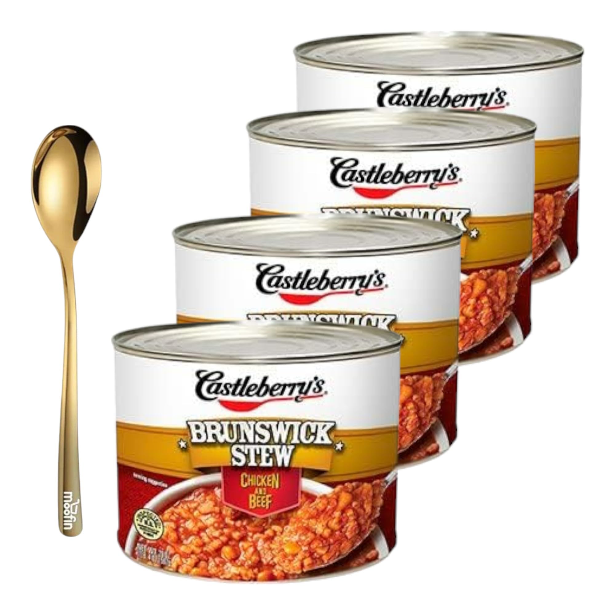 Brunswick Stew, 10oz - Includes Moofin Golden SS Spoon, American Original Brunswick Stew with Chicken and Beef, Brunswick Stew Cooked in Flavorful Broth, Perfect for Family (Pack of 4)